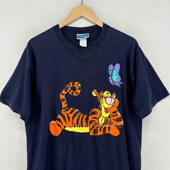 WINNIE THE POOH Shirt Adult L Tigger Butterfly Disney Short Sleeve Cotton Blue - Picture 3 of 13